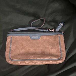 Coach Tan and Blue Clutch Wristlet